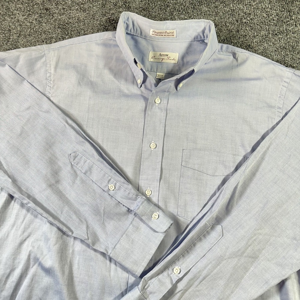 Vintage Arrow Pinpoint Oxford Dress Shirt 16.5 - 33 Blue Pima Blend Made in USA